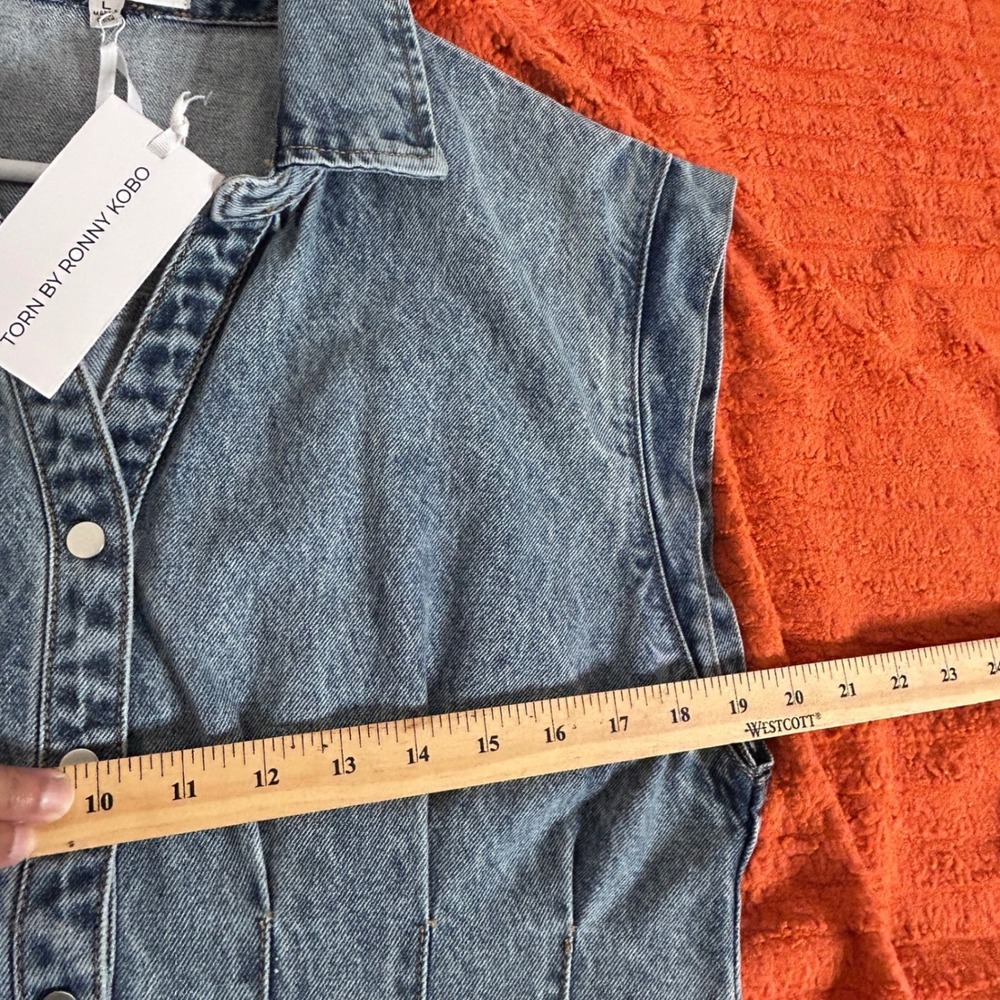 Torn By Ronny Kobo Edie Pleat Waist Denim Shirt Dress size Large $228 NWT - Picture 4 of 13
